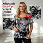👚 50% OFF NOW! 🎨 Women's Tie-Dye T-Shirt – Lace-Up V-Neck, Soft Breathable Blend & Relaxed Fit – Summer Essential ✨