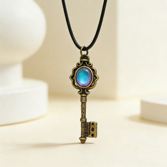 🗝️ 50% OFF NOW!✨ Antique Style Secret Key Necklace – Vintage Blue Gem & Retro Charm – Gothic Steampunk Jewelry 🌙