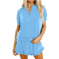 👗 50% OFF NOW!✨ Women's 2-Piece Ribbed Outfit – Zip Top & Ruffle Skirt – Chic Casual Set 🌸