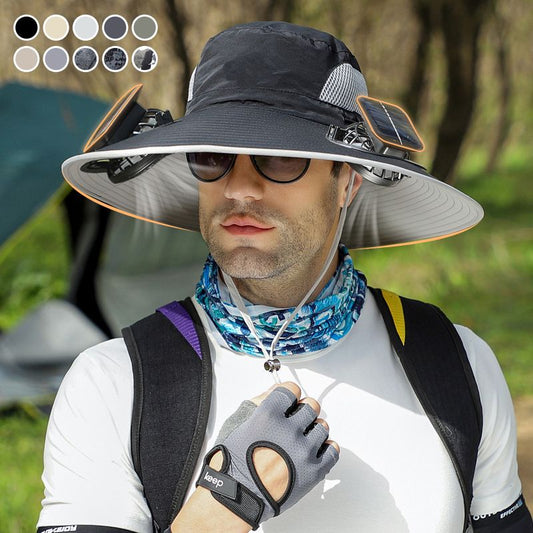 🧢 50% OFF NOW!🌬️ Men’s Sunscreen Fisherman Hat with 2 Detachable Solar Fans – UPF 50+ & USB Charging ☀️