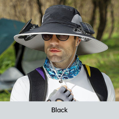 🧢 50% OFF NOW!🌬️ Men’s Sunscreen Fisherman Hat with 2 Detachable Solar Fans – UPF 50+ & USB Charging ☀️