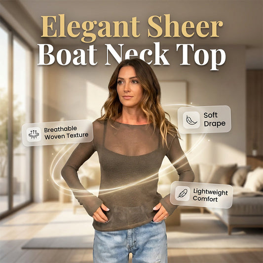 👚 50% OFF NOW! 🕊️ Women's Sheer Boat Neck Top – Elegant Long Sleeve, Breathable & Flattering – Perfect Layering Piece ✨