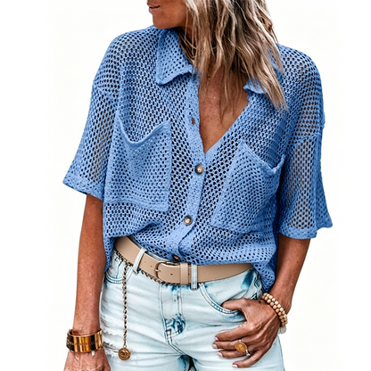 👚 50% OFF NOW!🌬️ Short Sleeve Knit Button Shirt – Breathable Weave & Relaxed Fit – Summer Layer ☀️