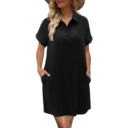 👗 50% OFF NOW! 🌿 Casual Short Sleeve Dress – Button Front, Pockets & Breezy Fit – Lightweight, Breathable & Perfect for Summer Days ☀️