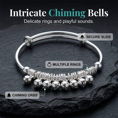 🔔 50% OFF NOW! ✨ Bell Charm Bangle Bracelet – Adjustable, Silver Finish & Lightweight – Gentle Sound, Elegant Look 💍