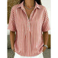 👚 50% OFF NOW!🌿 Women's Casual Striped Short-Sleeve Shirt – Relaxed Fit & V-Neck – Summer Essential 🛍️