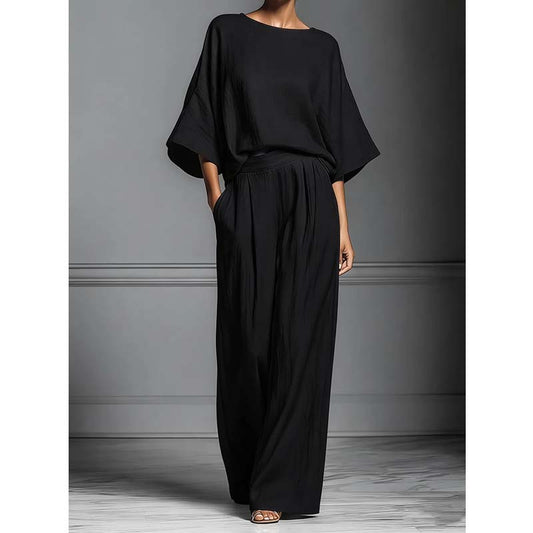 🌸 LIMITED TIME 50% OFF! 👚 Women's Two-Piece Loose Fit Top & Wide-Leg Trousers Set – Relaxed, Breathable & Effortlessly Chic ✨