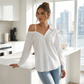 👚 50% OFF NOW! ✨ Women's Off-Shoulder Button-Down – Asymmetrical, Crinkle Fabric & Long Sleeve – Breezy, Relaxed & Chic 💫