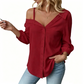 👚 50% OFF NOW! ✨ Women's Off-Shoulder Button-Down – Asymmetrical, Crinkle Fabric & Long Sleeve – Breezy, Relaxed & Chic 💫