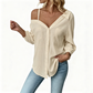 👚 50% OFF NOW! ✨ Women's Off-Shoulder Button-Down – Asymmetrical, Crinkle Fabric & Long Sleeve – Breezy, Relaxed & Chic 💫