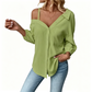 👚 50% OFF NOW! ✨ Women's Off-Shoulder Button-Down – Asymmetrical, Crinkle Fabric & Long Sleeve – Breezy, Relaxed & Chic 💫