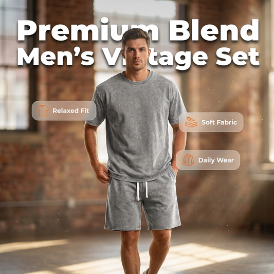 👕 50% OFF NOW! 🩳 Men's Vintage T-Shirt & Shorts Set – Oversized Relaxed Fit, Acid Wash Finish & Breathable Cotton – Everyday Streetwear ✨