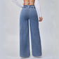👖 50% OFF NOW! ✨ High-Waist Wide-Leg Jeans – Asymmetric Detail, Stretch Waist & Vintage Wash – Flattering & Effortlessly Chic 🧵