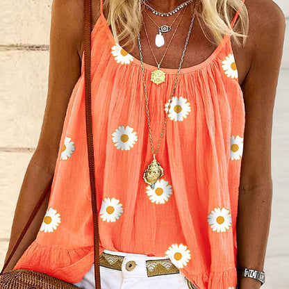 🌼 50% OFF NOW!👗 Daisy Print Spaghetti Strap Camisole – Flowy & Feminine – Summer Essential ☀️