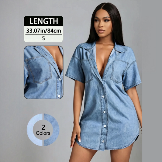👗 50% OFF NOW!👖 Women's Long Denim Shirt – Loose Lapel & Casual Fit – Wardrobe Essential 🌿