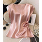 👚 50% OFF NOW! 💧 Women's Solid Color Silky V-Neck Tank Top – Satin-Like Sheen, Adjustable Side Ruching & Flattering Fit – Luxe Look, Easy Care 🎀