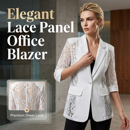 👔 50% OFF NOW! 🌸 White Lace Blazer – Slim Fit, 3/4 Sleeve & Elegant Transition – Sheer Floral Lace Panels, Tailored Silhouette ✨