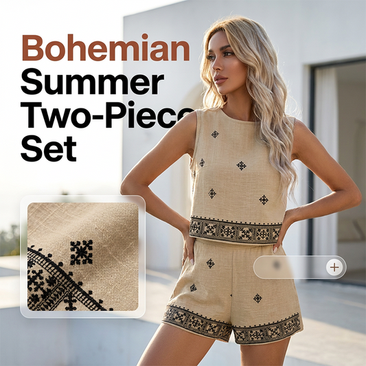 🌺 50% OFF NOW! 🏝️ Bohemian Top & Shorts Set – Print, Breathable & Vacation Ready – Sleeveless Top + High-Waisted Shorts, Linen Blend 🏖️
