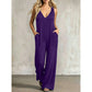 👗 50% OFF NOW! 🌊 Women's Effortless Summer V-Neck Jumpsuit – Relaxed Wide Leg, Deep Side Pockets & Attached Hood – Beach to Dinner Ready ☀️