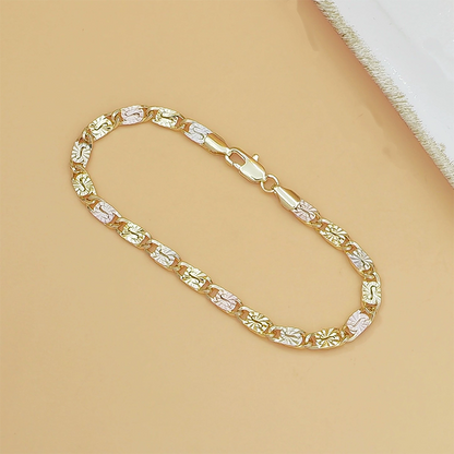 💎 LIMITED-TIME 50% OFF! ✨ Unisex Tri-Color Link Bracelet – Gold/Rose/Silver, Faceted Cut, Lobster Clasp 🖤