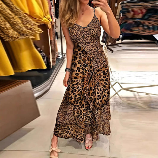 🐆 50% OFF NOW! 🌿 Leopard Print Maxi Dress – V-Neck, Pockets & Flowy Summer Chic – Fierce, Feminine & Effortless ✨