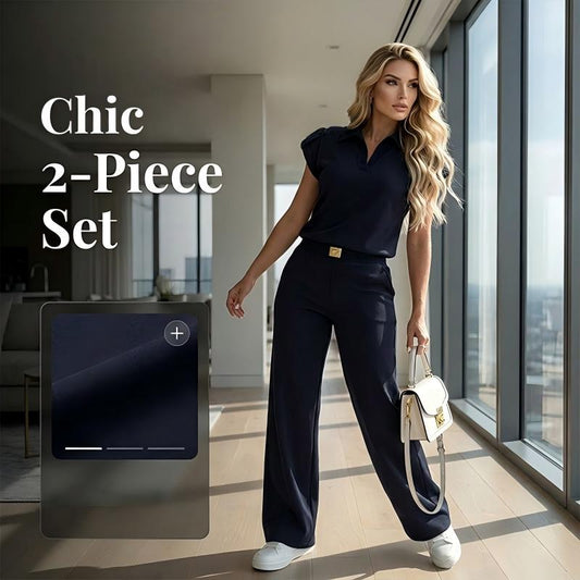 👗 50% OFF NOW! ✨ Women's Casual Wide-Leg 2-Piece Set – Elegant Gold Heart Buckle & Seamless Day-to-Night Style 💫
