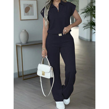 👗 50% OFF NOW! ✨ Women's Casual Wide-Leg 2-Piece Set – Elegant Gold Heart Buckle & Seamless Day-to-Night Style 💫