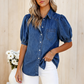 👚 50% OFF NOW! 💙 Women's Puff Sleeve Denim Blouse – Button-Down, Lapel Collar & Lightweight – Breathable Cotton Blend, Romantic Volume & Everyday Charm ✨