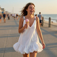 👗 50% OFF NOW! 🌸 Women's V-Neck Strap Dress with Bubble Ruffle Hem – Adjustable Metallic Straps, Deep V-Neck & Featherlight Fabric – Summer Breeze Ready ✨