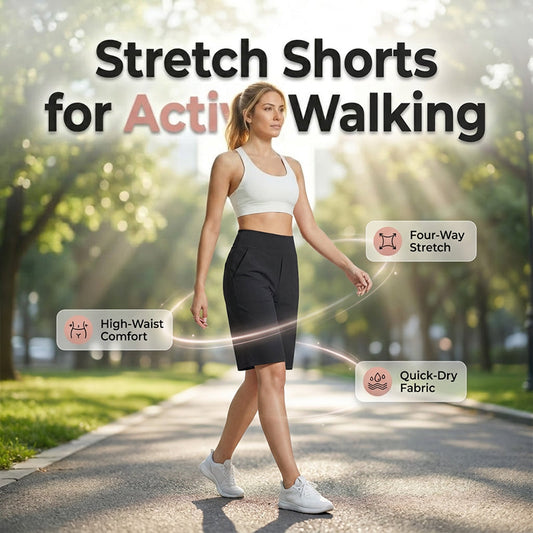 🩳 50% OFF NOW! 🚶‍♀️ Women's Stretch Walking Shorts – 4-Way Stretch, High-Rise Waistband & Knee-Length – Breathable, Deep Pockets & Chafe-Free 🌸