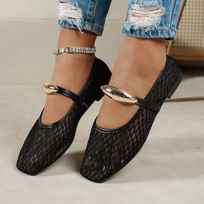 👡 50% OFF NOW! 🌬️ Women's Mesh Mary Jane Flats – Breathable Hollow Design, Metallic Gold-Tone Accent & Slip-On – Cool & Chic for Summer ✨