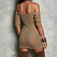 👗 50% OFF NOW! 🌙 Women's Off-Shoulder Bodycon Mini Dress – Curve-Hugging Fit, Deep V-Neck & Breathable Knit – Beach to Night Out, Confident & Cool 🖤
