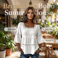 👚 50% OFF NOW! 🌼 Square Neck Boho Blouse – Crochet Lace, Bell Sleeves & Tiered Flow – Breezy & Elegant 🌿