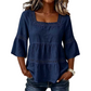 👚 50% OFF NOW! 🌼 Square Neck Boho Blouse – Crochet Lace, Bell Sleeves & Tiered Flow – Breezy & Elegant 🌿