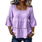 👚 50% OFF NOW! 🌼 Square Neck Boho Blouse – Crochet Lace, Bell Sleeves & Tiered Flow – Breezy & Elegant 🌿