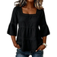 👚 50% OFF NOW! 🌼 Square Neck Boho Blouse – Crochet Lace, Bell Sleeves & Tiered Flow – Breezy & Elegant 🌿