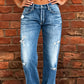 👖 50% OFF NOW! 🖤 Women's Distressed Slim Fit Flare Jeans – Edgy Ripped & Vintage Wash, Leg-Elongating ✂️