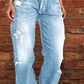 👖 50% OFF NOW! 🖤 Women's Distressed Slim Fit Flare Jeans – Edgy Ripped & Vintage Wash, Leg-Elongating ✂️
