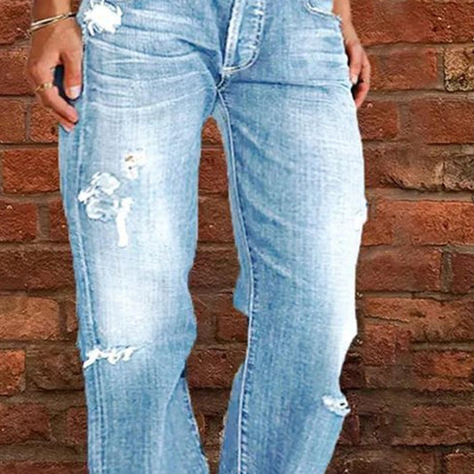 👖 50% OFF NOW! 🖤 Women's Distressed Slim Fit Flare Jeans – Edgy Ripped & Vintage Wash, Leg-Elongating ✂️