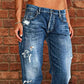 👖 50% OFF NOW! 🖤 Women's Distressed Slim Fit Flare Jeans – Edgy Ripped & Vintage Wash, Leg-Elongating ✂️