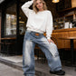 👖 50% OFF NOW! ✨ Women's Asymmetrical Wide-Leg Jeans – Deconstructed 3D Cut & Distressed Wash – Ultimate Streetwear 🛹