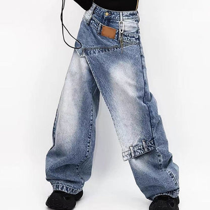 👖 50% OFF NOW! ✨ Women's Asymmetrical Wide-Leg Jeans – Deconstructed 3D Cut & Distressed Wash – Ultimate Streetwear 🛹