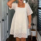 👗 50% OFF NOW! 🎀 Square Neck Smocked Dress – Lace Trims, Open Back Tie & Flowy A-Line – Romantic & Breezy 🕊️
