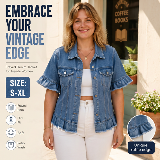 🧥 50% OFF NOW! 🌾 Women's Summer Ruffled Sleeve Denim Jacket – Lightweight, Chic & Breathable 🦋
