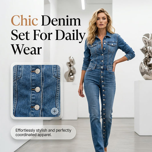 👖 50% OFF NOW! ✨ Women's Chic Denim Set – Asymmetrical Buttons & Tailored Fit – Effortless Modern Style 🧥