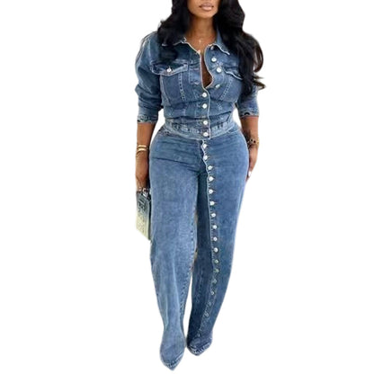👖 50% OFF NOW! ✨ Women's Chic Denim Set – Asymmetrical Buttons & Tailored Fit – Effortless Modern Style 🧥