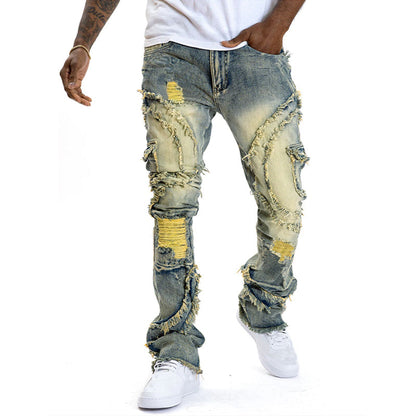 👖 50% OFF NOW! ✂️ Men's Deconstructed Frayed Flare Jeans – Vintage Wash & Stretch Cotton – Bold Streetwear 🛹