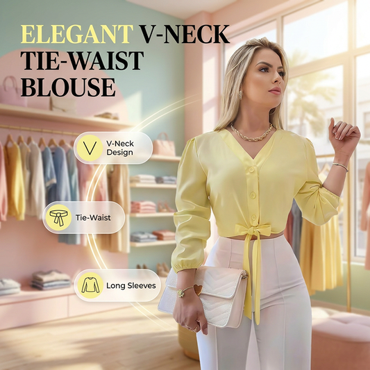👚 50% OFF NOW! 🎀 Women's Elegant V-Neck Tie-Waist Top – Adjustable Fit & Premium Soft Fabric – Versatile Chic 👠