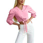 👚 50% OFF NOW! 🎀 Women's Elegant V-Neck Tie-Waist Top – Adjustable Fit & Premium Soft Fabric – Versatile Chic 👠