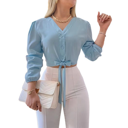 👚 50% OFF NOW! 🎀 Women's Elegant V-Neck Tie-Waist Top – Adjustable Fit & Premium Soft Fabric – Versatile Chic 👠